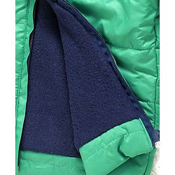 Babyhug Full Sleeves Hooded Padded Jacket Camping Patch - Blue Green