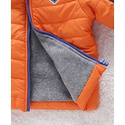 Babyhug Full Sleeves Hooded Padded Jacket Numeric 10 Patch - Orange Blue