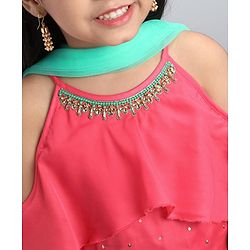 Babyhug Sleeveless Embellished Choli & Floral Print Lehenga With Dupatta - Pink Mint