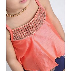 Babyhug Singlet Choli With Block Printed Lehenga Sequin Work - Navy Blue Pink