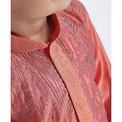 Babyhug Full Sleeves Embroidered Dhoti Kurta Set - Coral