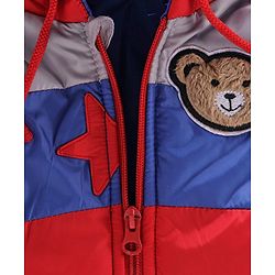Babyhug Full Sleeves Hooded Jacket Bear Patch - Red Blue - 9-12 M Red