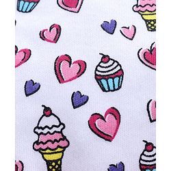 Babyhug 100% Cotton Cap With Mittens & Booties Ice Cream Print White Pink - Diameter 11 cm