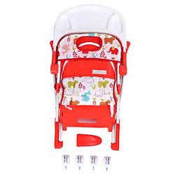 Babyhug Bloom High Chair with Footrest Animal Print - Red| Compact Fold| Safety Harness| Removable Cushion| Adjustable Feeding Tray| Wheels with Lock