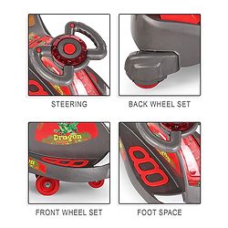 Babyhug Dragon Gyro Swing Car - Grey Red