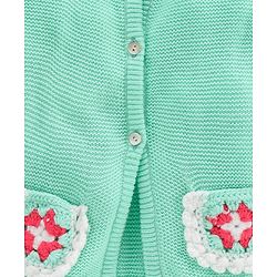 Babyhug Full Sleeves Front Open Sweater With Pockets - Light Green