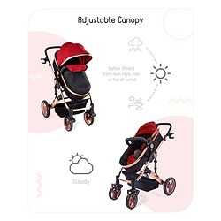 Babyhug Majestic Stroller Cum Carry Cot With Canopy - Red
