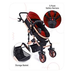 Babyhug Majestic Stroller Cum Carry Cot With Canopy - Red