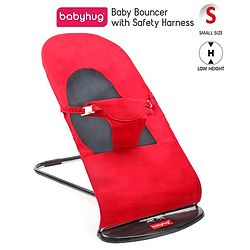 Babyhug Light Weight Baby Bouncer with Safety Harness - Red Black