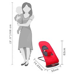Babyhug Light Weight Baby Bouncer with Safety Harness - Red Black