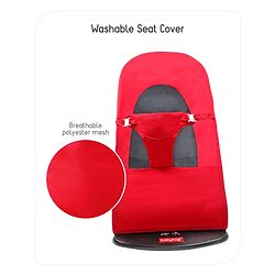Babyhug Light Weight Baby Bouncer with Safety Harness - Red Black