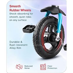 Babyhug Cruise Plug & Play Trike with Mild Steel Frame & Parental Handle Front & Rear Storage Basket with 3 Rubber Wheels with Foldable Foot Rest & Bell - Aqua Blue