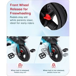 Babyhug Cruise Plug & Play Trike with Mild Steel Frame & Parental Handle Front & Rear Storage Basket with 3 Rubber Wheels with Foldable Foot Rest & Bell - Aqua Blue