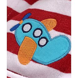 Babyhug Three Fourth Sleeves Striped Hooded Bathrobe - Red White
