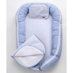 Babyhug Premium Baby Nest 3 Piece Gadda Set Polka Dots Print - Light Blue