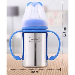 Babyhug Stainless Steel Feeding Bottle with Twin Handles, Blue 150ml| Anti-Colic Nipple | BPA-Free | Rust Free | Food Grade |