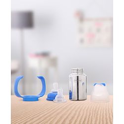 Babyhug Stainless Steel Feeding Bottle with Twin Handles, Blue 150ml| Anti-Colic Nipple | BPA-Free | Rust Free | Food Grade |