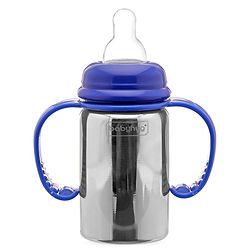 Babyhug Stainless Steel Feeding Bottle with Twin Handles, Blue 150ml| Anti-Colic Nipple | BPA-Free | Rust Free | Food Grade |