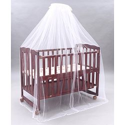 Babyhug Montana Wooden Cot Cum Rocker with Mosquito Net - Cherry Red| Wheels with Lock| Storage Space| Adjustable Height| Openable Side Rail| Foldable Headboard| Attach to Parent Bed| Convert to Study Table