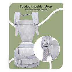 Babyhug Cherish 5-in-1 Hip Seat Baby Carrier: Ergonomic design with padded straps, Breathable fabric, Foldable head support, storage pockets, and 5 carrying positions for babies up to 15 kg-Grey