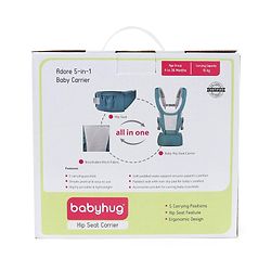 Babyhug Adore 5-in-1 Hip Seat Baby Carrier: Ergonomic, Breathable fabric, Padded straps, Foldable headrest, Secure waist belt, 5 carry positions, and storage pockets for babies up to 15 kg-Green