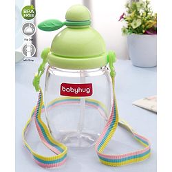 Babyhug Round Straw Sipper with Carrying Strap Green - 410 ml