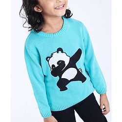 Babyhug Full Sleeves Sweater Panda Embroidery - Blue