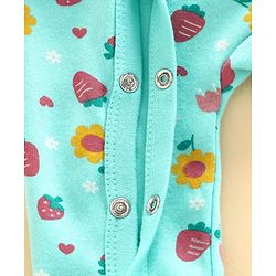 Babyhug Full Sleeves Sleepsuit Strawberry Print - Blue