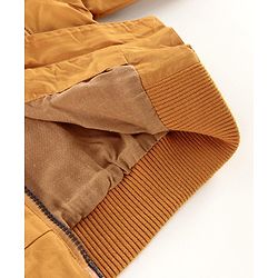 Babyhug Full Sleeves Cotton Hooded Jacket - Khaki
