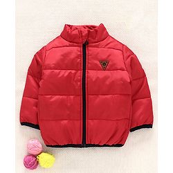 Babyhug Full Sleeves Quilted Jacket Badge Detail - Red