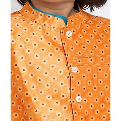 Babyhug Full Sleeves Kurta Pyjama Set with Jacket Polka Dot Print - Orange Blue