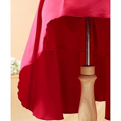 Babyhug Party Wear Sleeveless High Low Frock Floral Appliques - Red