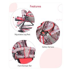 Babyhug Cosy Cosmo Stroller With Reversible Handle & Back Pocket - Bright Red