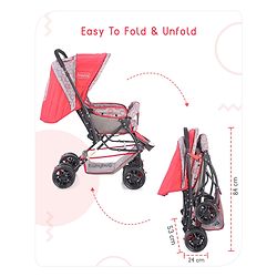 Babyhug Cosy Cosmo Stroller With Reversible Handle & Back Pocket - Bright Red