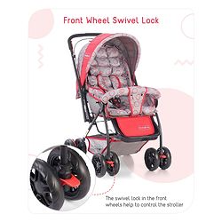 Babyhug Cosy Cosmo Stroller With Reversible Handle & Back Pocket - Bright Red