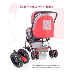Babyhug Cosy Cosmo Stroller With Reversible Handle & Back Pocket - Bright Red