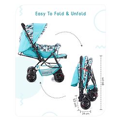 Babyhug Cocoon Stroller With Mosquito Net & Reversible Handle - Sea Green