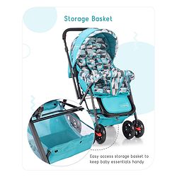 Babyhug Cocoon Stroller With Mosquito Net & Reversible Handle - Sea Green