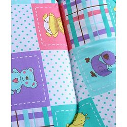 Babyhug Cotton Blend Bedding Set With Mosquito Net Animals In Checks Print - Purple