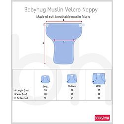 Babyhug Muslin Cotton Reusable Cloth Nappies With Velcro Small Set Of 5 - Blue