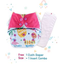 Babyhug Free Size Reusable Contrast Flap Closure Cloth Nappies With Insert Fruits Print - Blue