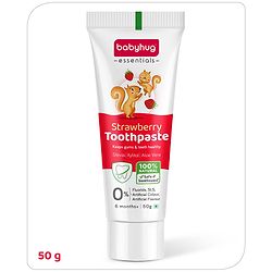 Babyhug Strawberry Flavoured Toothpaste for Ages 6 Months+ |100% Natural Ingredients Fluoride Free No SLS/SLES - 50 g