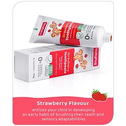 Babyhug Strawberry Flavoured Toothpaste for Ages 6 Months+ |100% Natural Ingredients Fluoride Free No SLS/SLES - 50 g