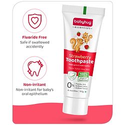 Babyhug Strawberry Flavoured Toothpaste for Ages 6 Months+ |100% Natural Ingredients Fluoride Free No SLS/SLES - 50 g