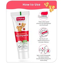 Babyhug Strawberry Flavoured Toothpaste for Ages 6 Months+ |100% Natural Ingredients Fluoride Free No SLS/SLES - 50 g