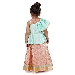 Babyhug Peplum Choli with Embroidered Silk Lehenga and Net Dupatta - Green Peach