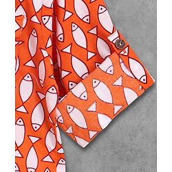 Babyhug Full Sleeves Kurta Pyjama Set Fish Print - Orange White