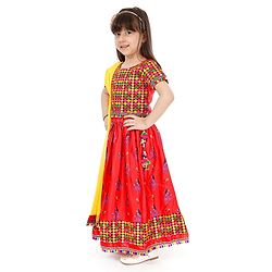 Babyhug Half Sleeves Lehenga Choli Set With Dupatta Embroidered - Red Yellow