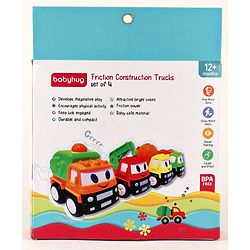 Babyhug Friction Powered Construction Trucks -Pack of 4 | Develops Motor Skills, Color Recognition & Imaginative Play | Multicolor | BIS Certified