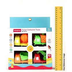 Babyhug Friction Powered Construction Trucks -Pack of 4 | Develops Motor Skills, Color Recognition & Imaginative Play | Multicolor | BIS Certified